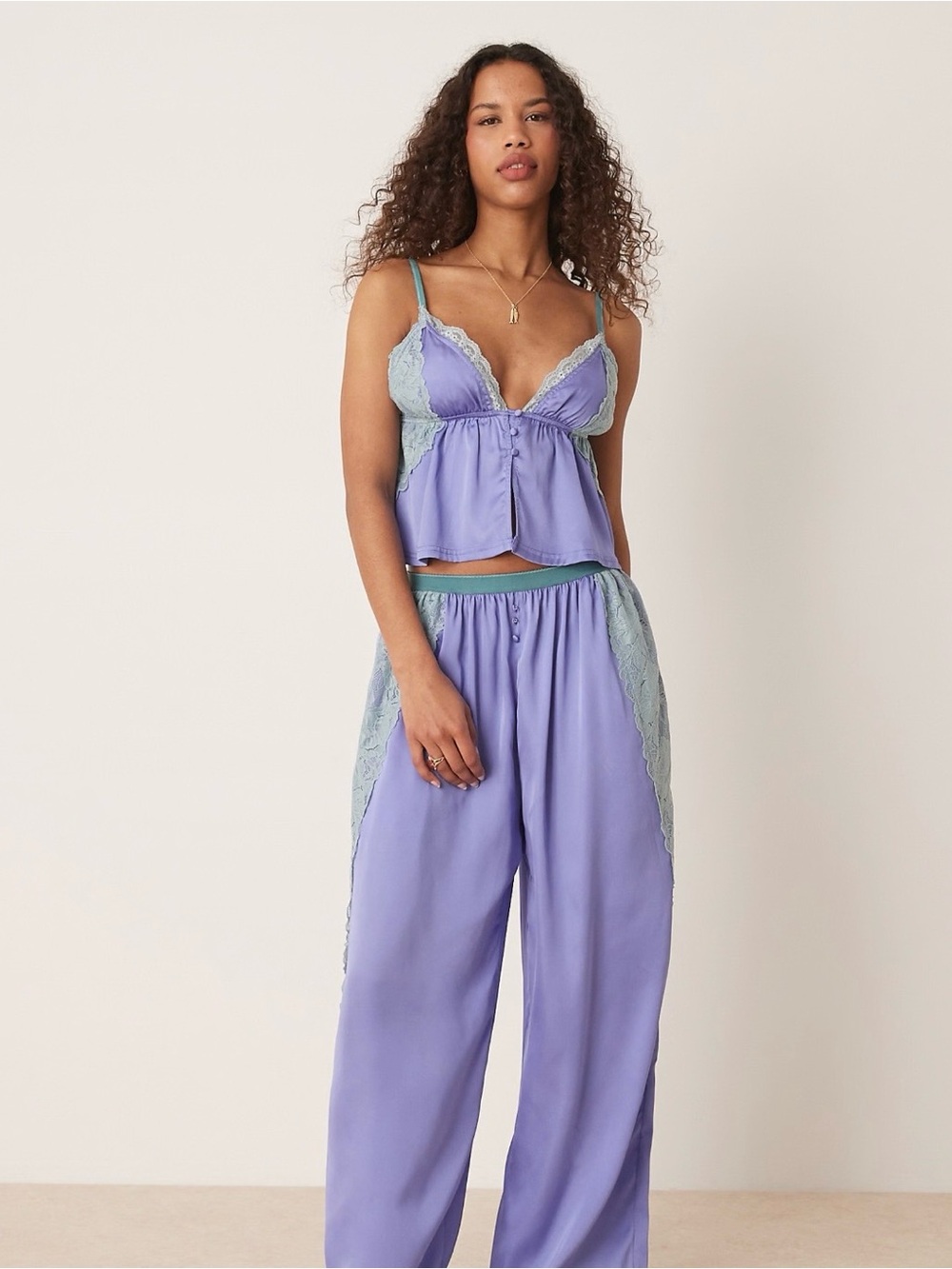 Free People cami top and pants pyjama set in viola combo